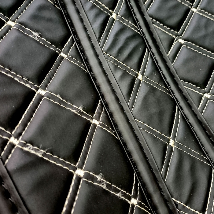 Kia Seltos Diamond Pattern Luxury Car Floor Mats 7D Car Floor Mats Black In Red Thread